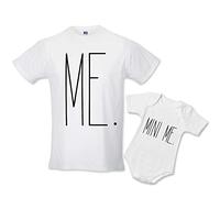 Idea Regalo Coppia di T-Shirt e Body Papa' Figlio Me And Mini Me Bianche Uomo S - Bimbo 9 Mesi