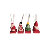 IDEA REGALO NATALE: Set 4 Mini Diffusori Ambiente a Bastoncini Magic Lights | Forme Festive in Ceramica (Babbo Natale, Gnomo, Pupazzo) | Kit 50ml Fragranze Natalizie, Regalo Originale per Casa.