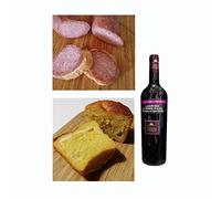 Idea Regalo Pasqua 361. Ciauscolo 300 gr, Pizza al Formaggio 500 gr, Vino Rosso Lacrima Morro d'Alba, prodotto tipico marchigiano