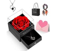 Idea Regalo per Lei, Rosa Eterna Con I Love You, Collana, Confezione Regalo per