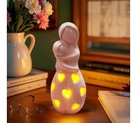 Idea regalo per mamma e figlia, statuetta in ceramica, per mamma e figlia, decorazione con luce a LED, regalo di compleanno, per mamma, amore, design cavo, luce notturna, decorazione da tavolo (rosa)