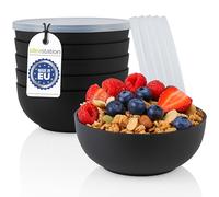 idea-station Ciotola Colazione con Coperchio 6 pezzi - 500 ml - nera | Senza BPA + Rigida + Lavibili - ciotole plastica cucina per porridge - bowl colazione per cereali - scodelle per campeggio