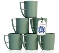 idea-station Set di tazze da campeggio in plastica 6 x 350 ml - verde-grigio opaco - tazza da caffè in plastica con manico - infrangibile - ideale per feste all'aperto
