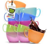 idea-station tazza plastica colazione 12 x 200 ml - colorati - infrangibile tazze plastica - set tazze colazione riutilizzabili - tazzine caffe plastica