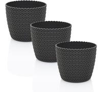 idea-station Vaso per Piante in Plastica 14 cm - 3 pezzi - antracite | Infrangibile + Moderno + Opaco - vasi neri chiaro rotondo - coprivaso per piante da interno, esterno - vasetti per piantine