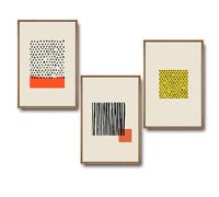 IDEA4WALL Gerahmtes Wandkunstdruck-Set, schwarze Punkte und Linien, Farbblockquadrate, abstrakte Muster, digitale Kunst, Pop-Art, Bohemian-Stil, bunt,