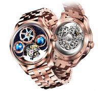Ideal Knight - Orologio da polso da uomo, a carica automatica, con meccanismo automatico, con vetro zaffiro, diamante, impermeabile, luminoso, cinturino in acciaio inox, regalo per uomo, 6808-oro rosa