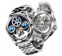 Ideal Knight - Orologio da polso da uomo, a carica automatica, con meccanismo automatico, con vetro zaffiro, diamante, impermeabile, luminoso, cinturino in acciaio inox, regalo per uomo, 6808-Argento