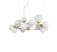 PERLAGE LAMPADARIO A SOSPENSIONE 14 LUCI ATTACCO G9 LAMPADINE INCLUSE IN VETRO BIANCO TONDO