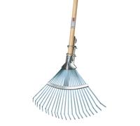 IDEAL Scopa professionale regolabile | 22 denti smussati piatti in acciaio molle | 4 denti esterni rinforzati | blu zincato | larghezza di lavoro 320 - 480 mm | manico lungo in frassino 140 cm |