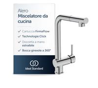 Ideal Standard Alero miscelatore cucina, alta pressione, 207 mm - Cromo | Doccetta estraibile, bocca alta girevole a 360°, rubinetteria a risparmio idrico con 12 l/min (3 bar), BE188AA