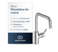 Ideal Standard Alero miscelatore cucina, alta pressione, 222 mm - Cromo | Bocca girevole a 360°, installazione rapida, rubinetto per lavello cucina, BE191AA
