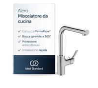 Ideal Standard Alero miscelatore cucina, alta pressione, 295 mm - Cromo | Bocca girevole a 360°, rubinetto cucina, installazione rapida, BE190AA