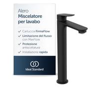 Ideal Standard Alero miscelatore lavabo, altezza bocca 240 mm - Nero Opaco | Controllo mirato del flusso, particolarmente robusto, con piletta di scarico, BE185XG