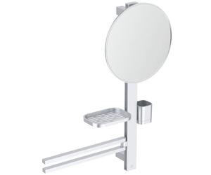 Ideal Standard Alu+ Beauty Bar, Argento, con specchio cosmetico Ø 328 mm | Combinazione di accessori M in alluminio, mensole regolabili ed estraibili, portasciugamani rimovibile