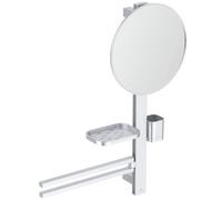 Ideal Standard Alu+ Beauty Bar M combinazione di accessori - Argento | specchio Ø 328 mm, portasciugamani orientabile, supporto a parete regolabile in altezza, BD588SI