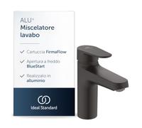Ideal Standard - Alu+ Miscelatore da lavabo, 120 mm proiezione del beccuccio, Raddrizzatore di flusso, tecnologia Blue Start, FirmaFlow, Nero opaco