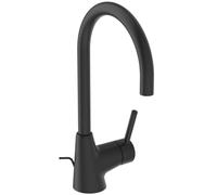Ideal Standard BC195XG Ceraline - Rubinetto per lavabo con scarico, beccuccio alto, con beccuccio girevole a 360°, miscelatore per lavabo, a risparmio acqua, nero (Silk Black)