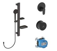 Ideal Standard BE127XG Alu+ Set completo di rubinetti per doccia, asta doccia, doccetta a risparmio acqua, nero (Silk Black)
