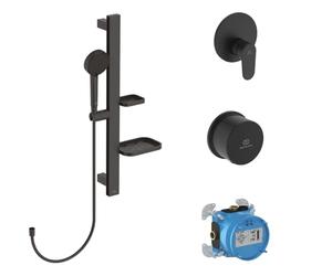 Ideal Standard BE127XG Alu+ Set completo di rubinetti per doccia, asta doccia, doccetta a risparmio acqua, nero (Silk Black)