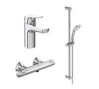 Ideal Standard - Ceraflex, Set miscelatori bagno, Kit rubinetti monocomando per lavabo con bocca alta e per vasca o doccia, Cromato