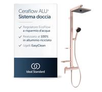 Ideal Standard Ceraflow Alu+ Sistema doccia, soffione doccia a risparmio idrico con raccordo doccia, soffione doccia quadrato con getto variabile, facile da pulire - Rosé (345x501x1113 mm)