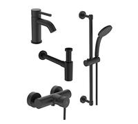 Ideal Standard - Ceraline, Set miscelatori con accessori bagno, Kit rubinetti per lavabo e per vasca o doccia, Nero seta