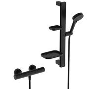 Ideal Standard Ceratherm Alu+ Pacchetto doccia, soffione doccia a risparmio idrico con getto variabile, incluso termostato con protezione antiscottatura e asta doccia (600 mm) - Nero Opaco
