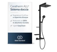 Ideal Standard Ceratherm Alu+ Sistema doccia, soffione doccia a risparmio idrico con termostato e protezione antiscottatura, soffione doccia quadrato con getto variabile - Nero Opaco (345x501x1113 mm)