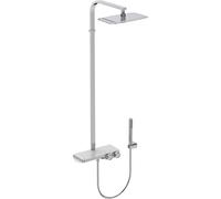 Ideal Standard - Ceratherm Colonna doccia con termostatico esterno doccia, con mensola integrata in vetro infrangibile e struttura a sezione squadrata, Cromato