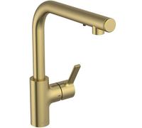 Ideal Standard - Gusto iMX Miscelatore cucina, Bocca alta tonda a L, con dispenser di sapone integrato, bocca girevole a 360°, facile da installare con fissaggio EasyFix+, Brushed Gold