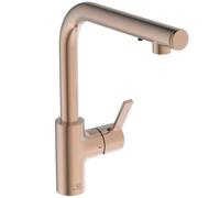 Ideal Standard - Gusto iMX Miscelatore cucina, Bocca alta tonda a L, con dispenser di sapone integrato, bocca girevole a 360°, facile da installare con fissaggio EasyFix+, Sunset Rose
