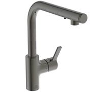 Ideal Standard - Gusto iMX Miscelatore cucina, Bocca alta tonda a L, con dispenser di sapone integrato, bocca girevole a 360°, facile da installare con fissaggio EasyFix+, Magnetic Grey
