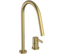 Ideal Standard - Gusto Miscelatore cucina a 2 fori, Bocca alta tonda, con cartuccia FirmaFlow, bocca girevole a 360°, Collegamento a vite dal basso, Brushed Gold