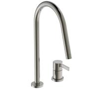 Ideal Standard - Gusto Miscelatore cucina a 2 fori, Bocca alta tonda, con cartuccia FirmaFlow, bocca girevole a 360°, Collegamento a vite dal basso, Silver Storm