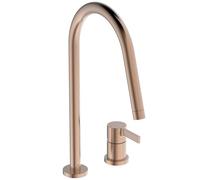 Ideal Standard - Gusto, Miscelatore monocomando per lavello da cucina a due fori, Bocca alta tubolare orientabile, Sunset Rose