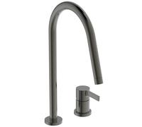 Ideal Standard - Gusto, Miscelatore monocomando per lavello da cucina a due fori, Bocca alta tubolare orientabile, Magnetic Grey