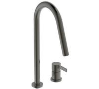 Ideal Standard - Gusto Miscelatore cucina a 2 fori, Bocca alta tonda, con doccetta estraibile e due modalità di getto, bocca girevole a 360°, Collegamento a vite dal basso, Magnetic Grey