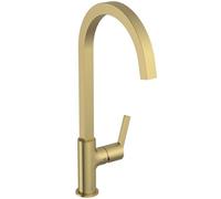 Ideal Standard - Gusto Miscelatore cucina, Bocca alta squadrata, con cartuccia FirmaFlow, bocca girevole a 360°, facile da installare con fissaggio EasyFix+, Brushed Gold