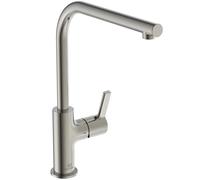 Ideal Standard - Gusto, Miscelatore monocomando per lavello da cucina, Bocca ad L tubolare ed erogazione orientabile, Silver Storm