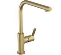 Ideal Standard - Gusto Miscelatore cucina, Bocca alta tonda a L, con cartuccia FirmaFlow, bocca girevole a 360°, facile da installare con fissaggio EasyFix+, Brushed Gold