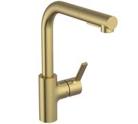 Ideal Standard - Gusto Miscelatore cucina, Bocca alta tonda a L, con doccetta estraibile e due modalità di getto, bocca girevole a 360°, facile da installare con fissaggio EasyFix+, Brushed Gold
