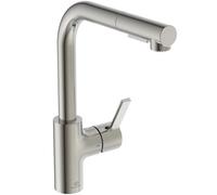 Ideal Standard - Gusto Miscelatore cucina, Bocca alta tonda a L, con doccetta estraibile e due modalità di getto, bocca girevole a 360°, facile da installare con fissaggio EasyFix+, Silver Storm