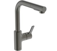 Ideal Standard - Gusto, Miscelatore monocomando per lavello da cucina, Bocca ad L tubolare con doccetta orientabile ed estraibile a due funzioni, Magnetic Grey