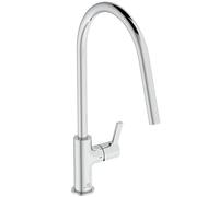 Ideal Standard - Gusto Miscelatore cucina, Bocca alta tonda, con cartuccia FirmaFlow, bocca girevole a 360°, facile da installare con fissaggio EasyFix+, Cromato