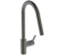 Ideal Standard - Gusto Miscelatore cucina, Bocca alta tonda, con doccetta estraibile, bocca girevole a 360°, facile da installare con fissaggio EasyFix+, Magnetic Grey