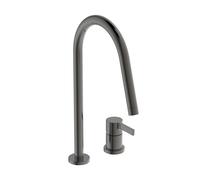 Ideal Standard - Gusto, Miscelatore monocomando per lavello da cucina a due fori, Bocca alta tubolare orientabile, Magnetic Grey