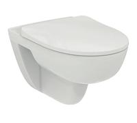 Ideal Standard - i.life A Set WC composto da WC a parete con sedile WC, design rotondo, WC senza bordo (RimLS+), sedile WC con abbassamento automatico (chiusura morbida), bianco lucido