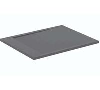 Ideal Standard - Ultra Flat S i.life, Piatto doccia rettangolare 100x80 in resina, Piletta di scarico lato corto, Finitura opaca effetto pietra, Grigio cemento