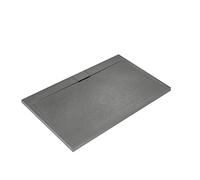 Ideal Standard - Ultra Flat S i.life, Piatto doccia rettangolare 160x80 in resina, Piletta di scarico lato lungo, Finitura opaca effetto pietra, Grigio cemento